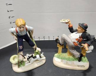 Danbury Mint Norman Rockwell figurines Caught in the Act and Boy on Stilts