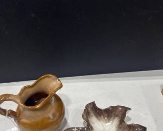 Capodimonte leaf plate and Frankoma pitcher