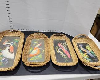 Mexican feathercraft bird trays set of 4