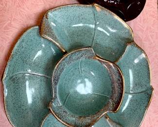 Vintage turquoise California pottery serving set