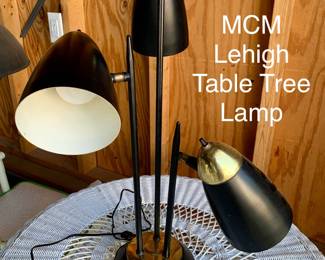 Vintage 1950s Lehigh table tree lamp with bullet shades.