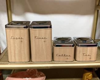 Vintage MCM atomic kitchen canister set: sugar, flour, coffee, tea 