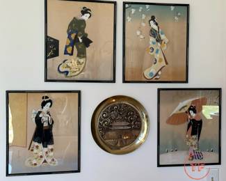 Vintage Japanese Geisha Girls Watercolors on Silk