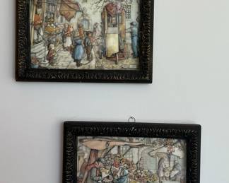 ANTON PIECK Framed Paper Sculpture Street Market Scenes