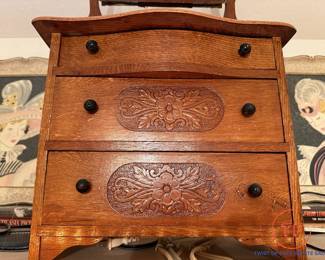 Antique SALESMAN SAMPLE Oak Bow Pressed Front Bedroom Dresser with Mirror