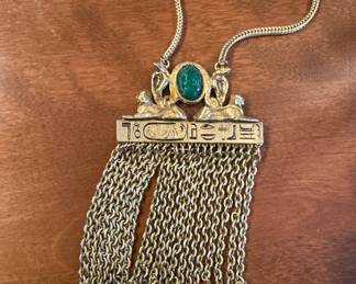 ACCESSOCRAFT NYC Egyptian Motif Pendant with Emerald Colored Scarab