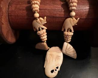 Carved Bone Elephant Chunky Necklace