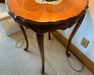 French Style Carved Round Side Table with Inlay