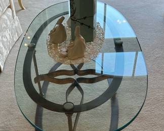 Sculpted Metal CROSS Base Glass Topped Coffee Table