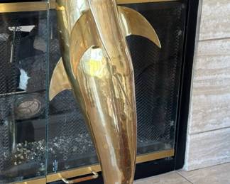Large MCM Brass Standing Dolphin Statue