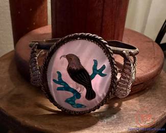 STERLING Navajo Cuff Bracelet with Inlay Gemstones