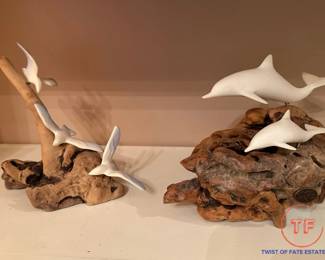 Vintage JOHN PERRY Seagull and Dolphin Sculptures