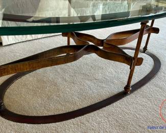 Sculpted Metal CROSS Base Glass Topped Coffee Table