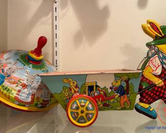 J. CHEIN Tin Rabbit with Wagon Cart
