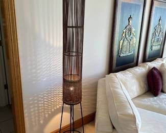PALECEK Tall Cylinder Bamboo Rattan Floor Lamp
