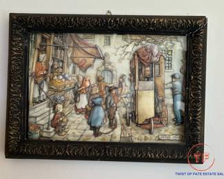 ANTON PIECK Framed Paper Sculpture Street Market Scenes