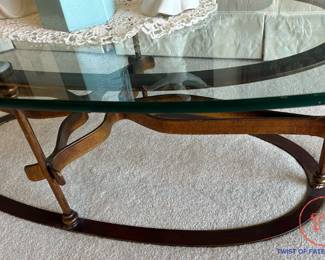 Sculpted Metal CROSS Base Glass Topped Coffee Table