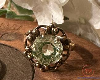 14K GOLD Ring with Vaseline Glass Stone