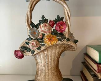Antique HUBLEY Floral Basket Cast Iron Doorstop
