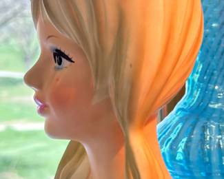 1960's ENESCO (E9013) Rare Blonde Pig Tail "RUTH" Lady Head Vase with ORANGE Sunglasses