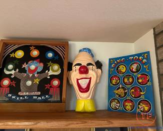 Vintage Tin Clown Lithograph Games and HOLLAND Painted Clown Mold