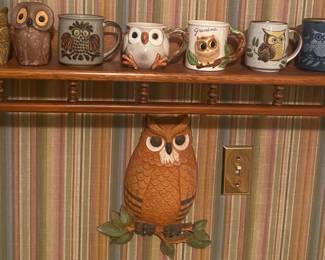 Assorted Owl Mugs and Wall Hangings