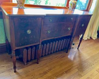 antique sideboard with burl wood front