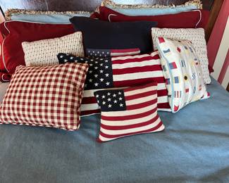 lots of Americana and nautical pillows