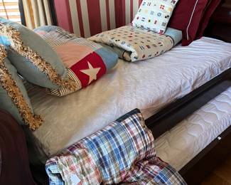 Pottery Barn sleigh twin day bed with trundle bed - nautical themed bedding