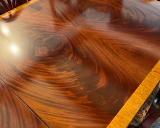 gorgeous Maitland & Smith 3 pedestal banded mahogany table with 2 additional leaves