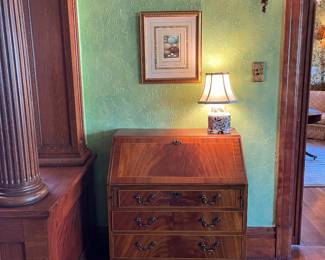 antique slant front desk with 4 drawers and interior compartments