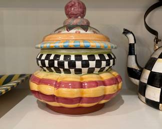 Mackenzie Childs Courtly Check teapot and covered dish 