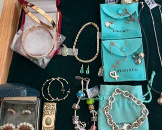 just some of the jewelry - Tiffany sterling necklaces, bracelet, Pandora, Gold & diamond ring, emerald ring, 14K CZ tennis bracelet