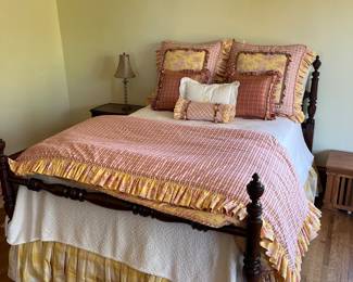 c. late 1800's spindle bed with custom linens