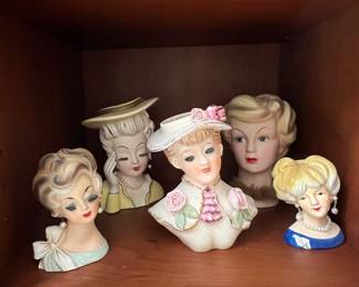 vintage lady head vases, pin holders - Lefton +