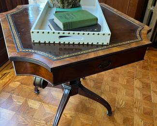 antique leather top pedestal table