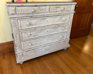 5 drawer antique Swedish style gray dresser with slate top