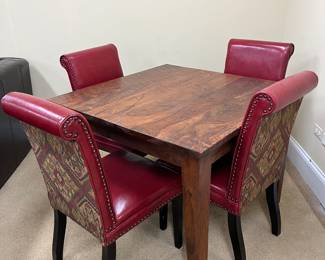 card / game table and 4 red leather chairs