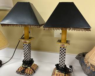 Pair Mackenzie Childs porcelain lamps