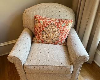 upholstered chair matches king bed linens