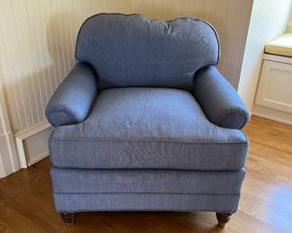 blue chambray upholstered club chair