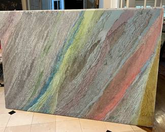 Joan Brownstein
NOT part of the McKinsey Collection 
Original Mixed media painting on canvas stretched on a wood box frame, “Sand Candles” by Joan Brownstein
on canvas on a wooden box frame, 55” high X 80” long
The artist used a poured technique (acrylic, pastel, and possibly other mediums)
Donated by the very generous niece of the late artist
Our Price: $195