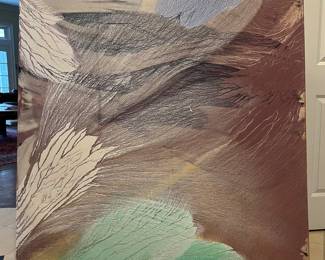 Joan Brownstein
NOT part of the McKinsey collection 
Original Mixed media painting on canvas stretched on a wood box frame, 55” X 55”, by Joan Brownstein, “Shallow Tour”
55” X 55” on canvas on a wooden box frame, wired to hang
Mixed media painting using the artist’s poured technique (acrylic, pastel, and possibly other mediums)
Donated by the very generous niece of the late artist
Our price: $145