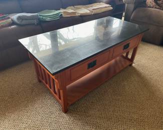 Mission Style Wood and Granite Coffee Table