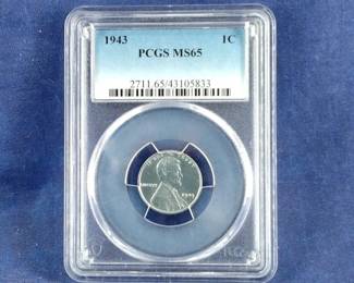 1943 PCGS MS65 Steel Lincoln Wheat Penny Coin