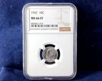 1962 NGC MS66 FT Roosevelt Dime Coin