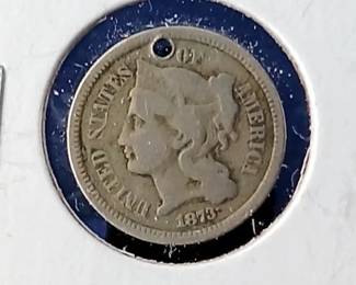 1873 Holed Three Cent Nickel Coin