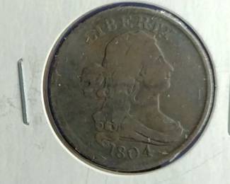 1804 Plain 4 Stemless Half Cent Coin