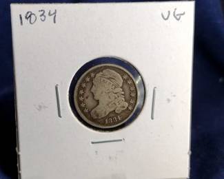 1834 VG Capped Busted Dime Coin