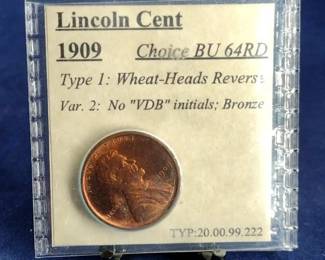 1909 BU 64RD Type I Lincoln Wheat Penny Coin